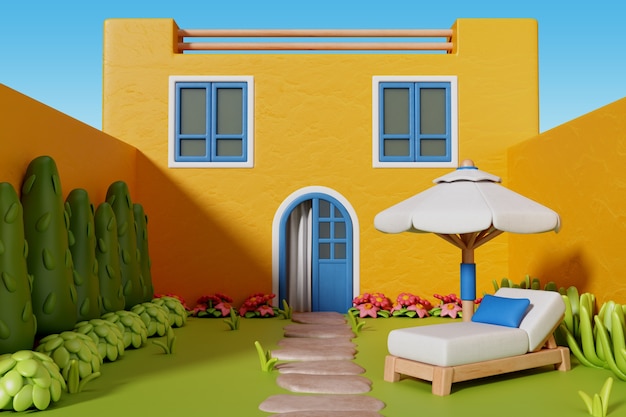 PSD gratuito renderización en 3d de la ilustración del hogar al aire libre