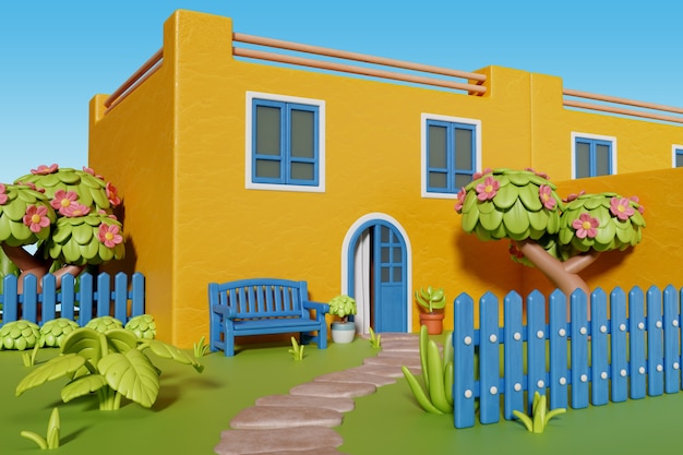 Renderización en 3D de la ilustración del hogar al aire libre