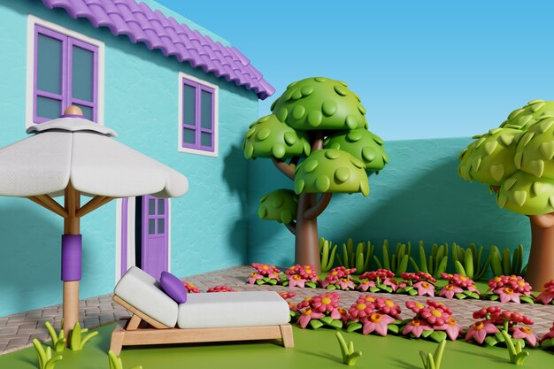 Renderización en 3D de la ilustración del hogar al aire libre