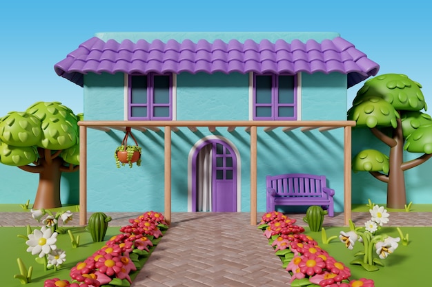 Renderización en 3D de la ilustración del hogar al aire libre