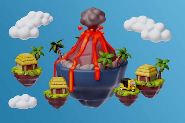 Renderización en 3D de la ilustración de la isla flotante