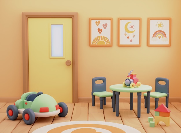 Renderización en 3D de la ilustración del jardín de infantes