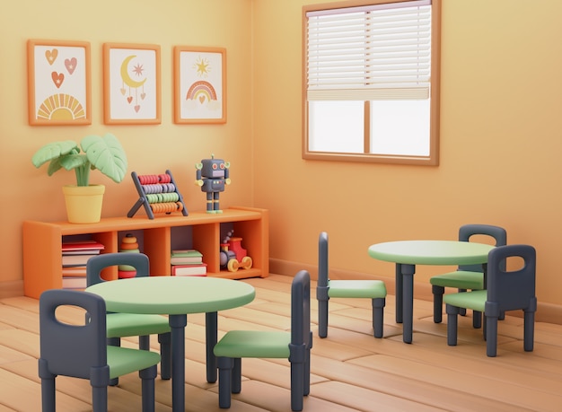 Renderización en 3D de la ilustración del jardín de infantes