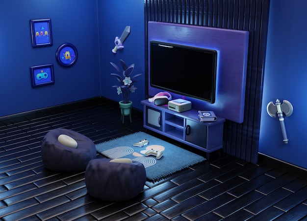 Renderización 3D de la ilustración de la sala de juegos