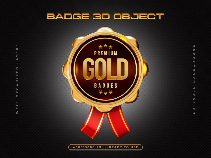 PSD gratuito renderización 3d de la insignia de oro para la composición del premio al campeón