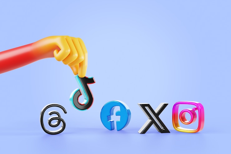 PSD gratuito renderización 3d de manos y fondo de las redes sociales