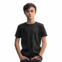 PSD gratuito renderización 3d de un niño adolescente con una camiseta negra aislada sobre un fondo blanco