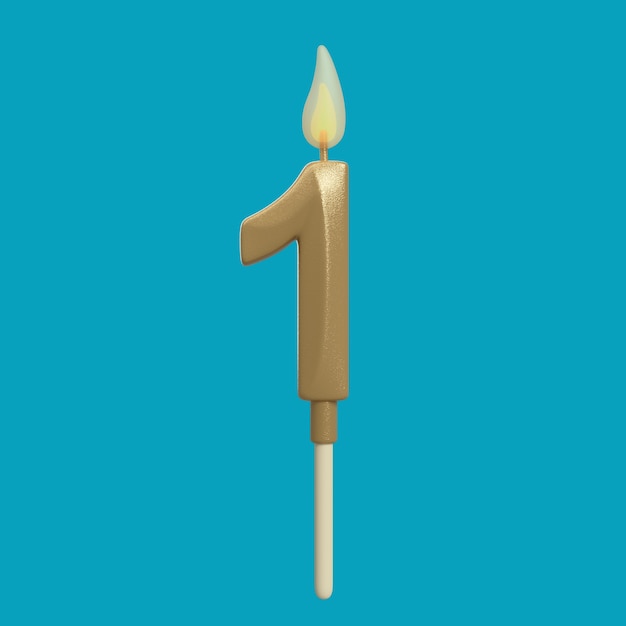 Renderización 3D del número de velas del pastel de cumpleaños