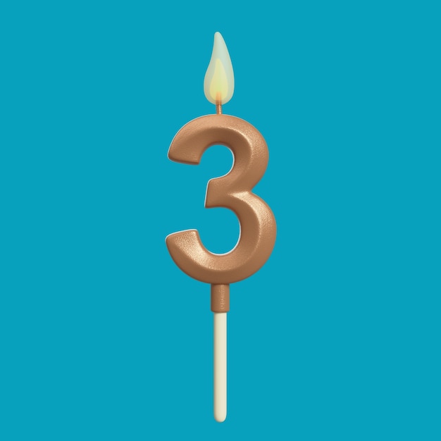 Renderización 3D del número de velas del pastel de cumpleaños
