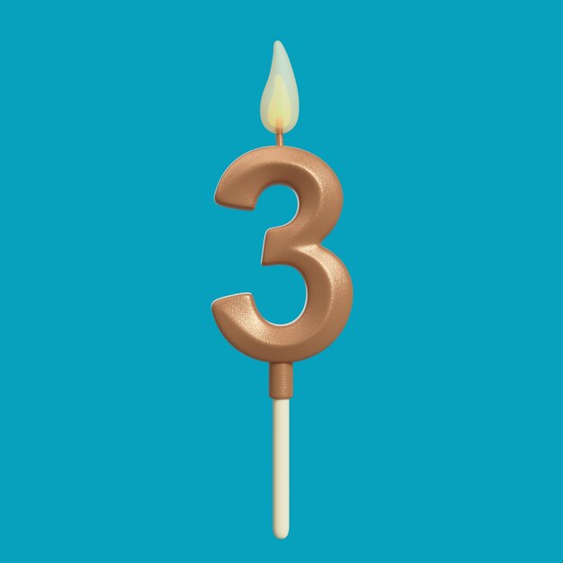 Renderización 3D del número de velas del pastel de cumpleaños