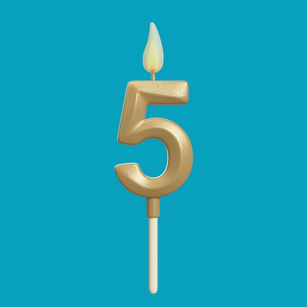 Renderización 3D del número de velas del pastel de cumpleaños