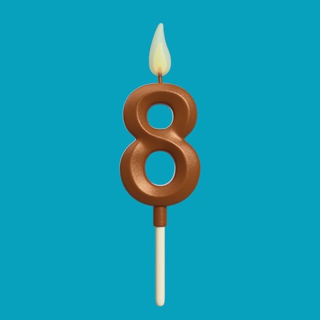 Renderización 3D del número de velas del pastel de cumpleaños