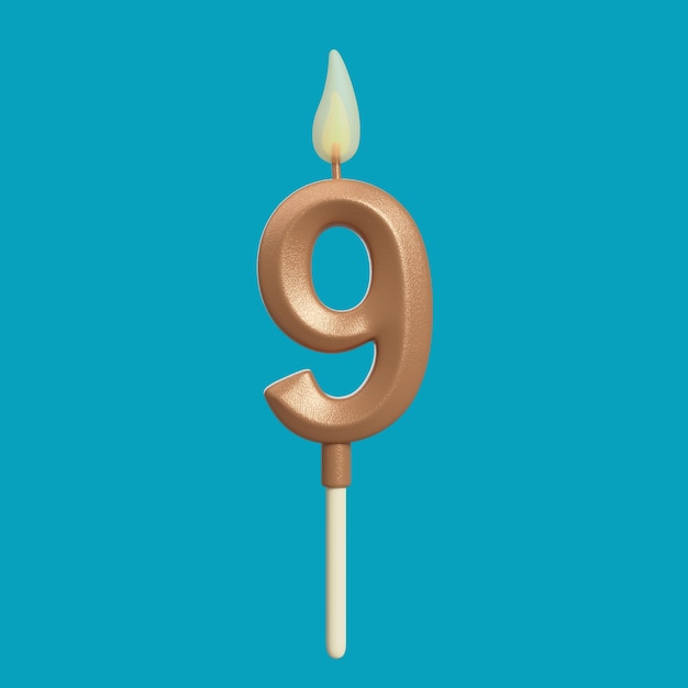 Renderización 3D del número de velas del pastel de cumpleaños