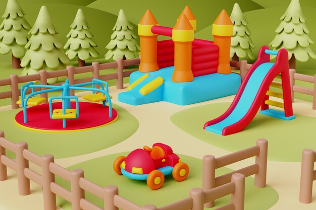 Renderización en 3D del patio de recreo