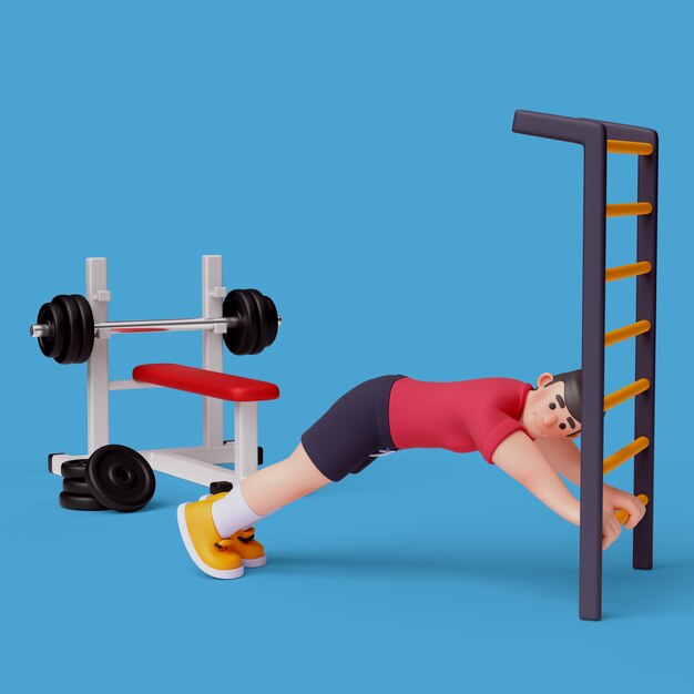 Renderización 3D del personaje del entrenador de gimnasio