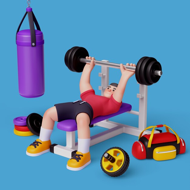 Renderización 3D del personaje del entrenador de gimnasio