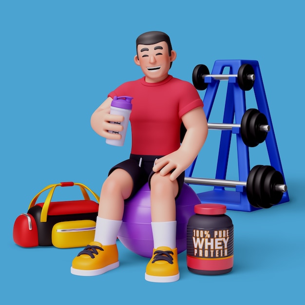 Renderización 3D del personaje del entrenador de gimnasio