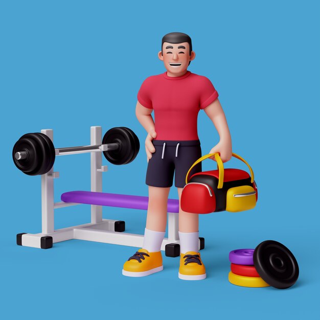 Renderización 3D del personaje del entrenador de gimnasio