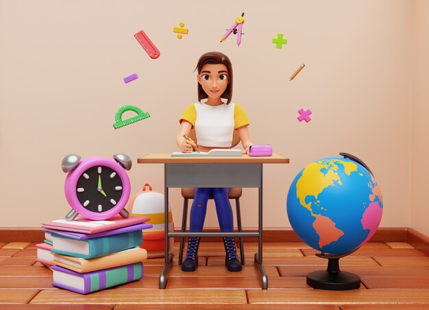 Renderización en 3D del personaje del estudiante