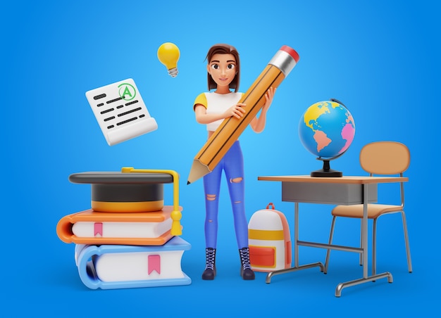 Renderización en 3D del personaje del estudiante