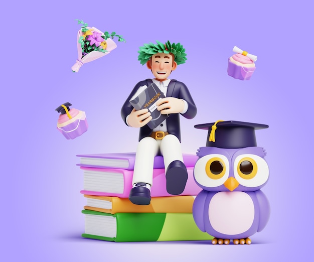 PSD gratuito renderización en 3d del personaje graduado