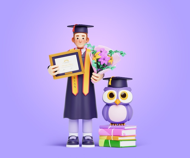 PSD gratuito renderización en 3d del personaje graduado