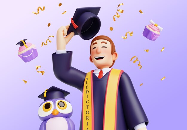 Renderización en 3D del personaje graduado