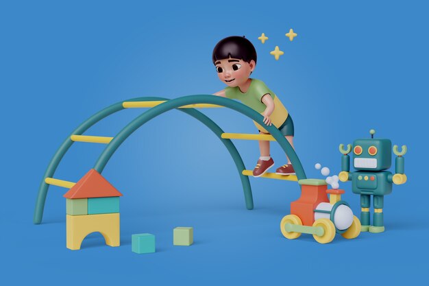 Renderización en 3D del personaje del jardín de infantes
