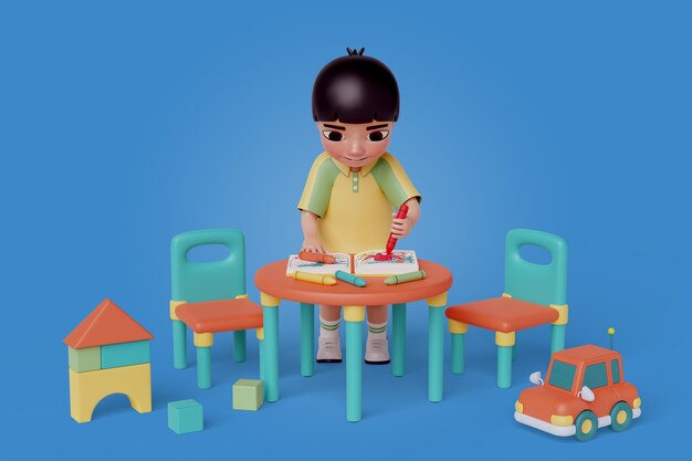 Renderización en 3D del personaje del jardín de infantes