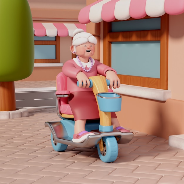 Renderización en 3D del personaje de la mujer anciana