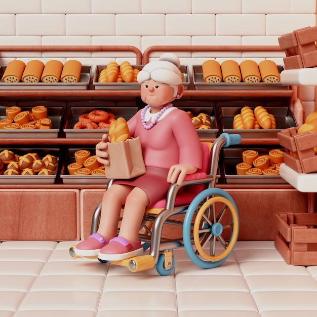 Renderización en 3D del personaje de la mujer anciana