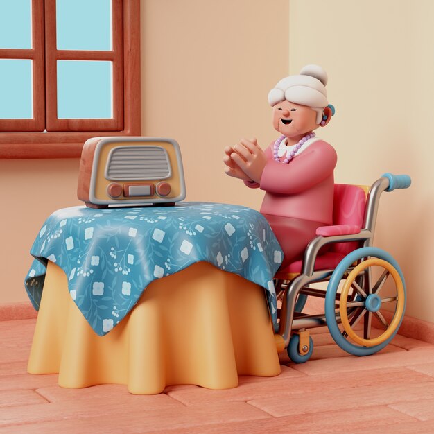 Renderización en 3D del personaje de la mujer anciana