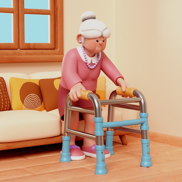 Renderización en 3D del personaje de la mujer anciana