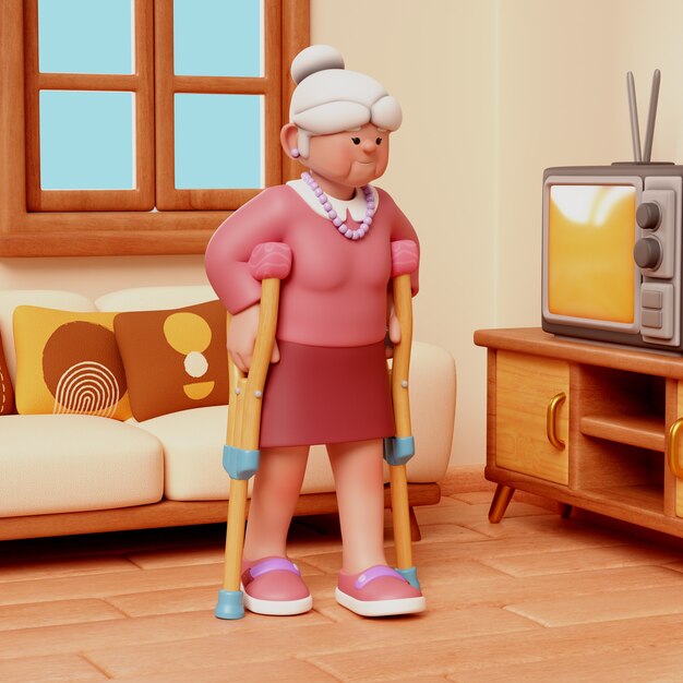 Renderización en 3D del personaje de la mujer anciana