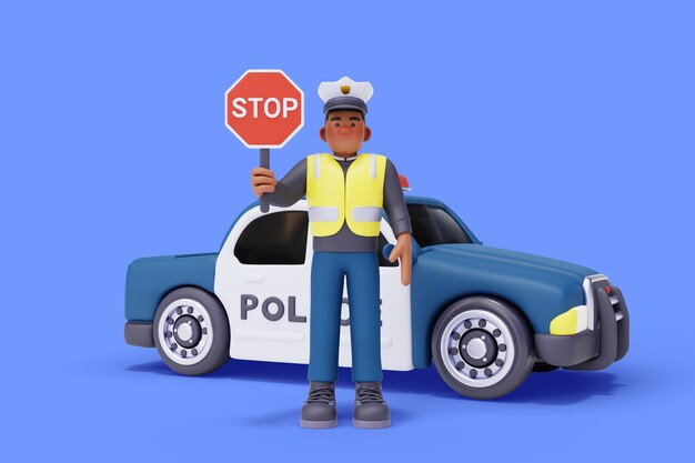 Renderización en 3D del personaje policial