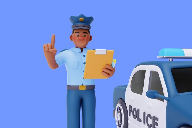 Renderización en 3D del personaje policial