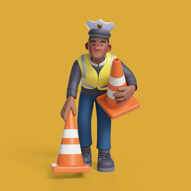 Renderización en 3D del personaje policial