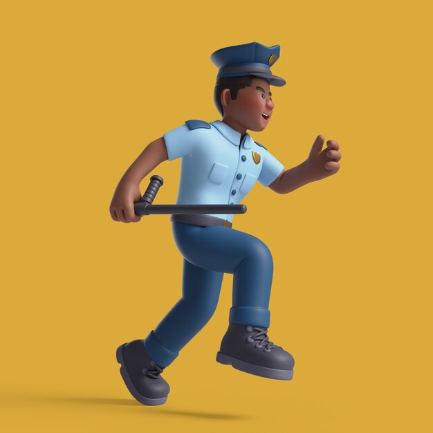 Renderización en 3D del personaje policial