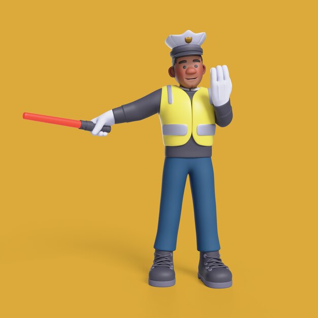 Renderización en 3D del personaje policial