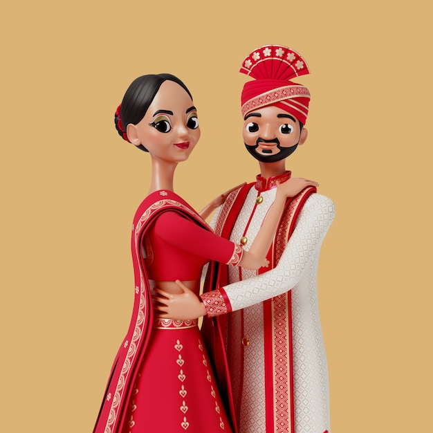 PSD gratuito renderización en 3d de personajes de bodas indias