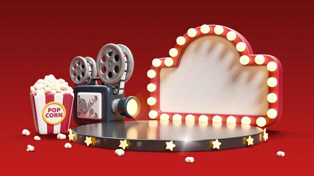 Renderización en 3D del podio del cine