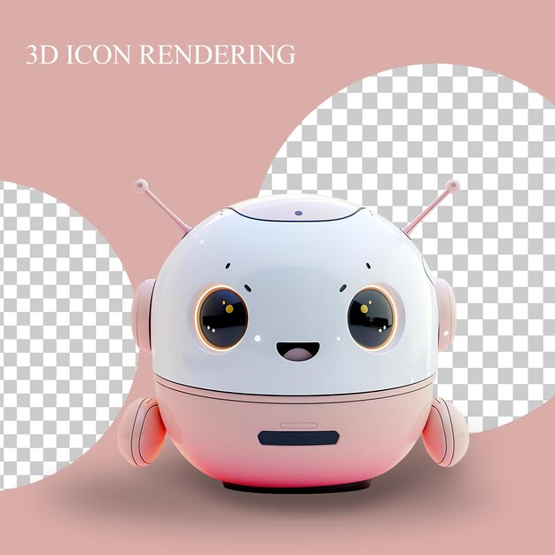 Renderización 3D de un robot lindo con una cara sonriente y antenas