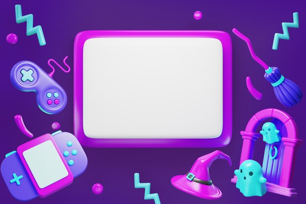 Renderización 3D de las ventas de juegos de fondo de banner en blanco