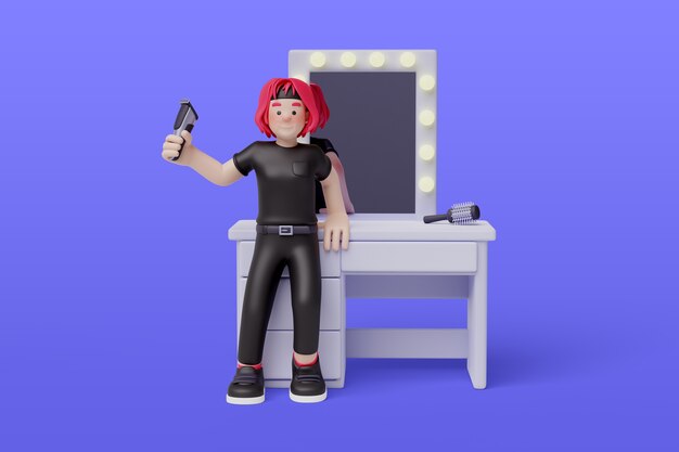 Renderización de la composición del personaje del peluquero