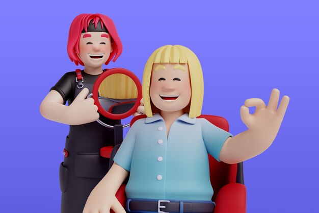 Renderización de la composición del personaje del peluquero