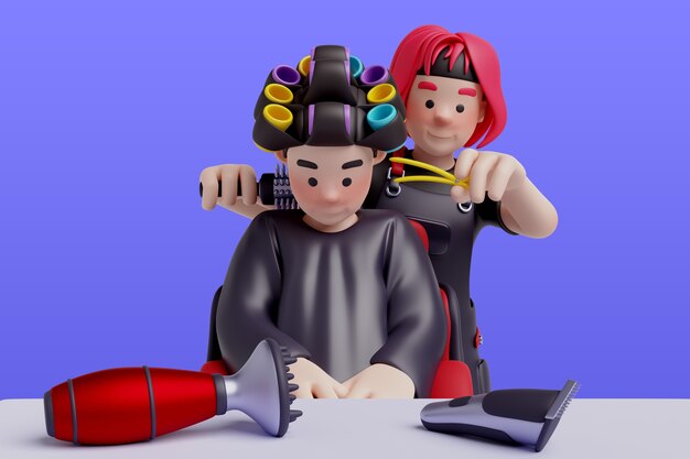 Renderización de la composición del personaje del peluquero
