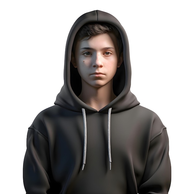 PSD gratuito renderización digital en 3d de un adolescente con una sudadera aislada sobre un fondo blanco