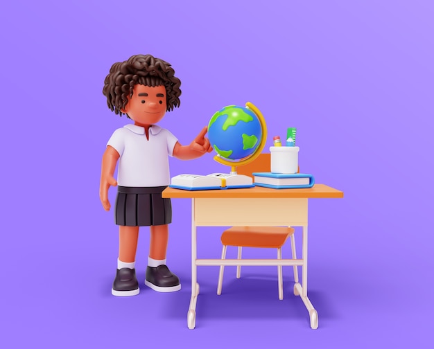 PSD gratuito renderización del personaje de la niña de clase