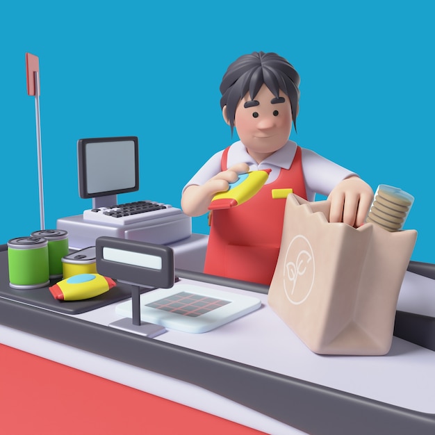 Renderizado en 3D de una cajera