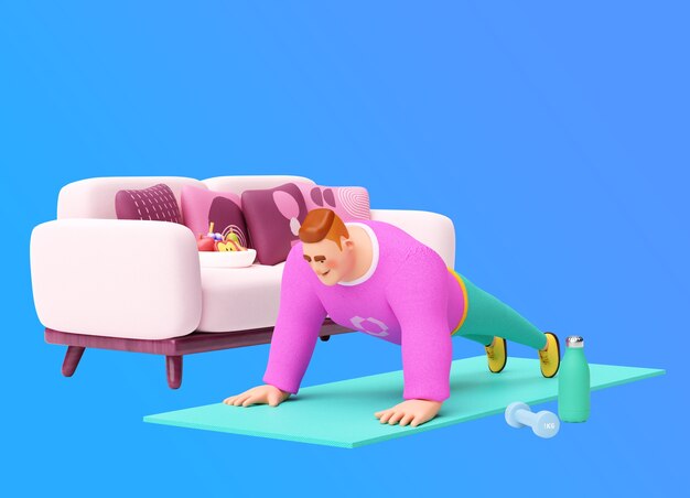 Renderizado en 3D de un carácter de rutina saludable
